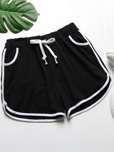 URBANIC Women Black & White High-Rise Regular Shorts