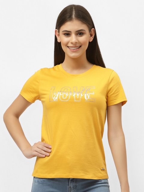 Pepe Jeans Women Yellow Typography Printed T-shirt
