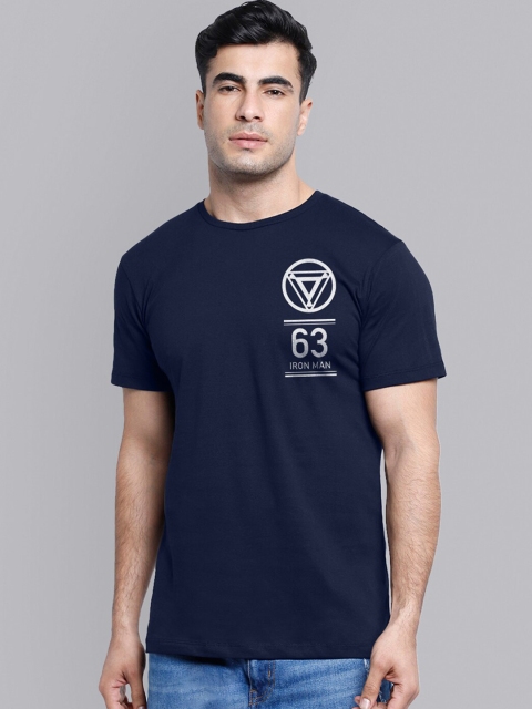 Free Authority Men Blue & White Typography Iron Man Printed T-shirt