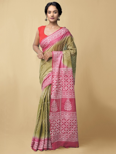 Unnati Silks Women Green & Pink Pure Preet Block Printed Kota Cotton Sustainable Saree
Unnati Silks Women Green & Pink Pure Preet Block Printed Kota Cotton Sustainable Saree