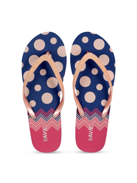 Lavie Women Navy Blue & Pink Printed Thong Flip-Flops