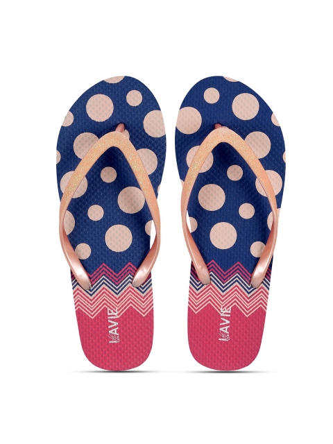 Lavie Women Navy Blue & Rose Gold Printed Thong Flip-Flops