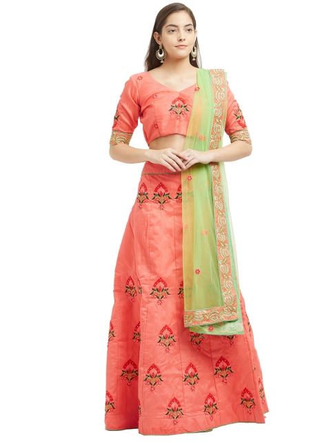 Viva N Diva Peach-Coloured & Green Embroidered Semi-Stitched Lehenga & Blouse With Dupatta
Viva N Diva Peach-Coloured & Green Embroidered Semi-Stitched Lehenga & Blouse With Dupatta
