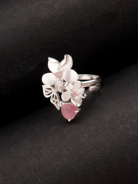 Studio Voylla Silver-Plated Pink Stone Studded Love Paradise Floral Adjustable Finger Ring
Studio Voylla Silver-Plated Pink Stone Studded Love Paradise Floral Adjustable Finger Ring
