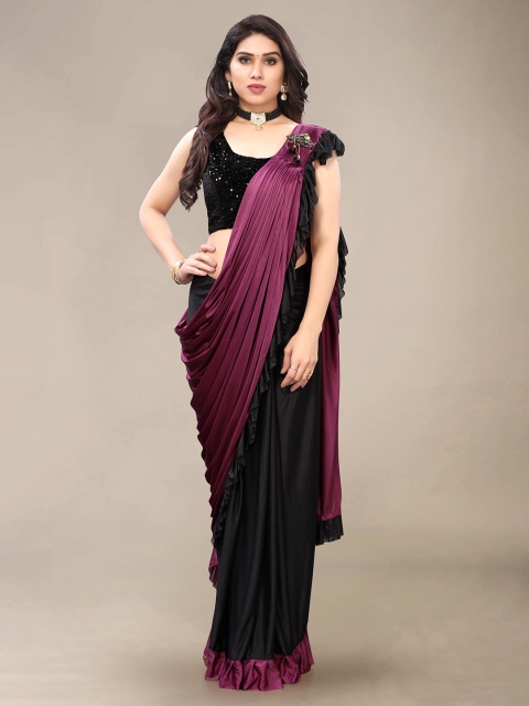 Mitera Purple & Black Ready to Wear Saree