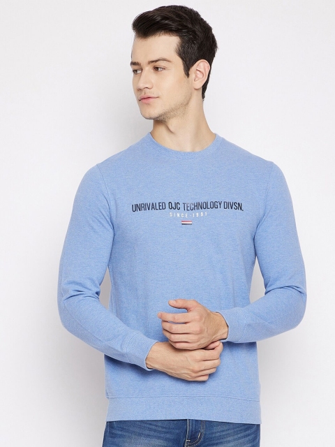 Octave Men Blue Typography Printed Pure Cotton T-shirt