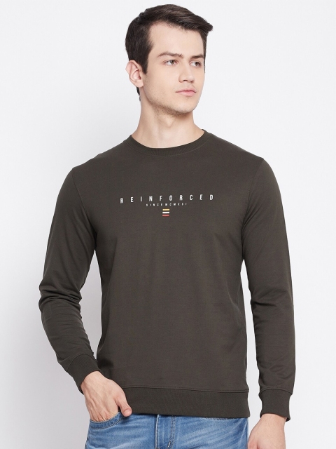 Octave Men Olive Green Typography Printed Pure Cotton T-shirt
