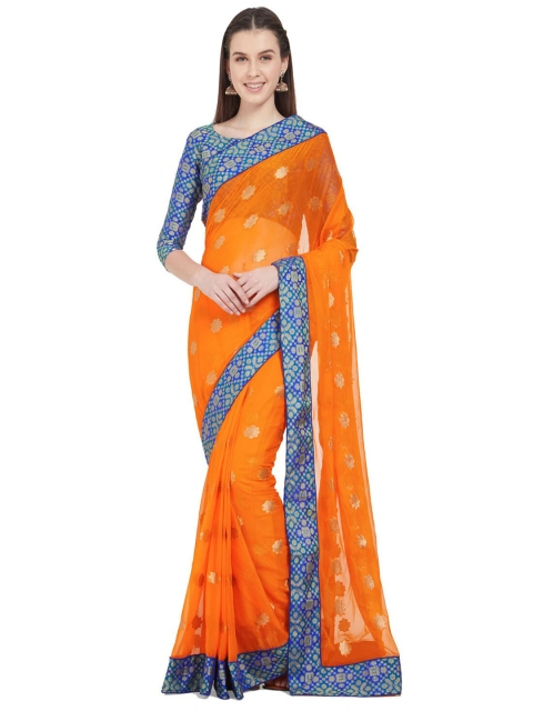 Mitera Orange & Blue Woven Design Banarasi Saree