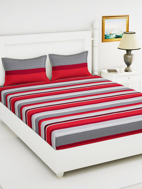 BIANCA Red & Grey Striped 144 TC Pure Cotton Queen Bedsheet with 2 Pillow Covers 
BIANCA Red & Grey Striped 144 TC Pure Cotton Queen Bedsheet with 2 Pillow Covers