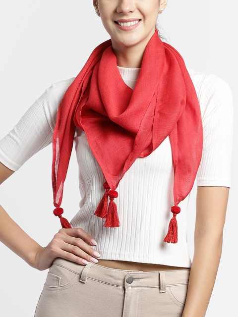 Anekaant Women Red Cotton Scarf