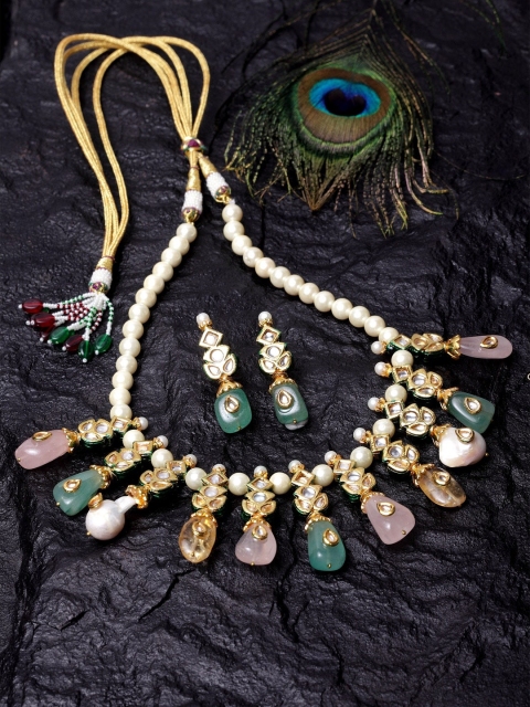 DUGRISTYLE Gold-Plated White & Pink Kundan Studded & Pearl Beaded Handcrafted Jewellery Set
DUGRISTYLE Gold-Plated White & Pink Kundan Studded & Pearl Beaded Handcrafted Jewellery Set