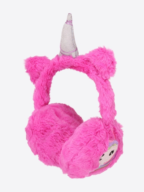 CUTECUMBER Girls Pink & Silver-Toned Faux Fur Ear Muffs