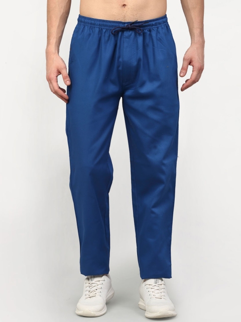 JAINISH Men Blue Solid Cotton Track Pants