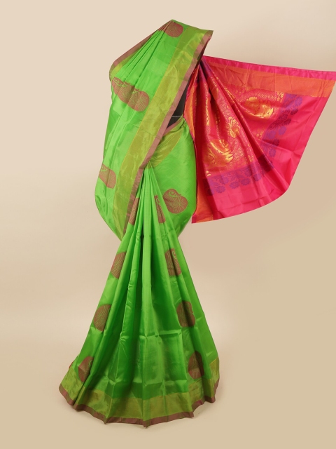 Pothys Green & Fuchsia Paisley Zari Pure Silk Saree