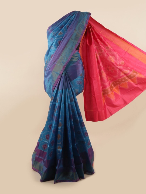 Pothys Blue & Pink Printed Zari Pure Silk Saree