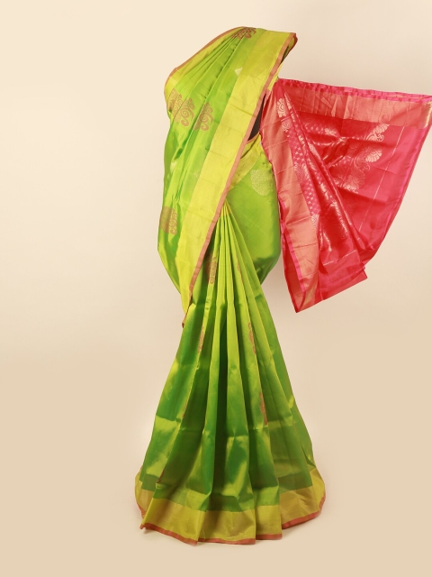 Pothys Green & Pink Ethnic Motifs Zari Pure Silk Saree