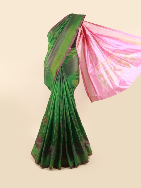 Pothys Green & Pink Zari Pure Silk Ikat Saree