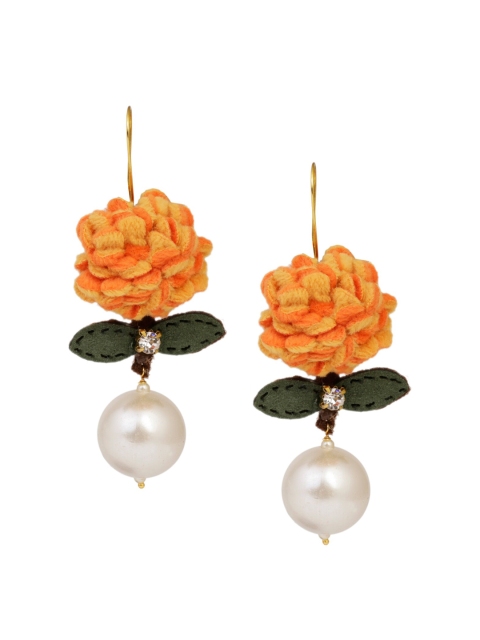 DUGRISTYLE Orange & Green Floral Drop Earrings