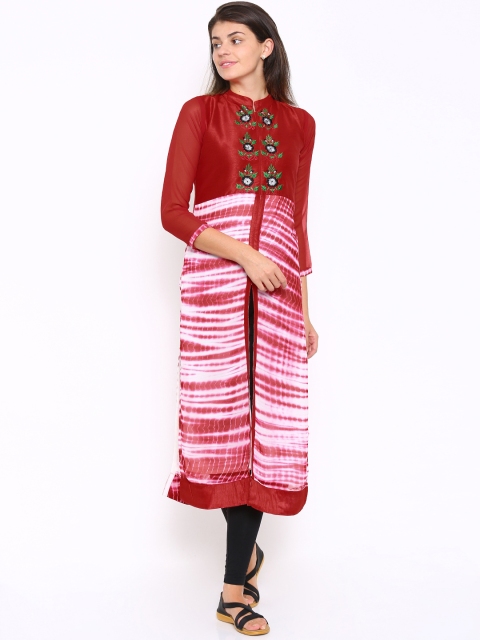 Soch Outlet Women Red Printed & Embroidered A-Line Kurta
