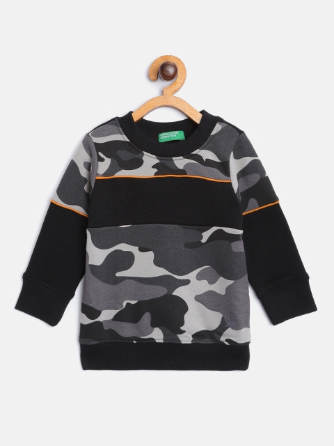 United Colors of Benetton Boys Grey & Black Camouflage Print Sweatshirt