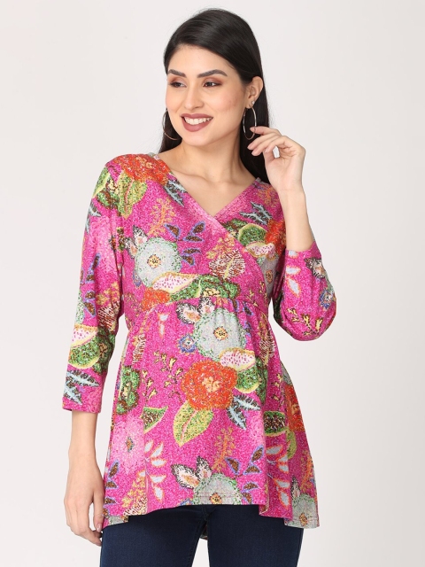 The Mom Store Magenta & Off White Floral Maternity Wrap Top