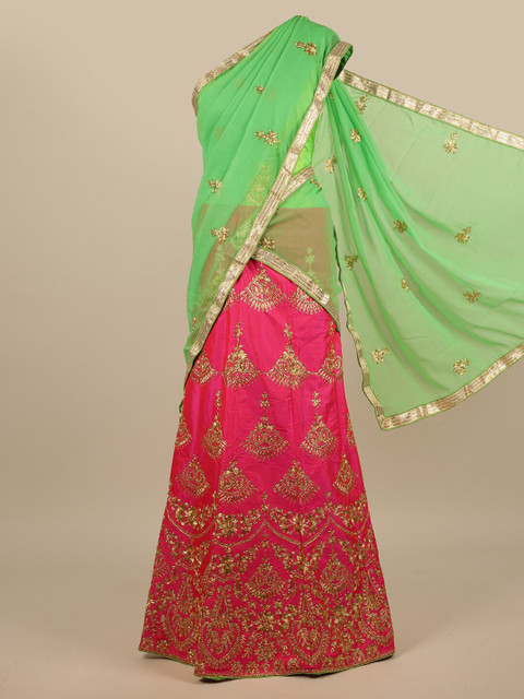 Pothys Green & Pink Embroidered Beads and Stones Unstitched Lehenga & Blouse With Dupatta 
Pothys Green & Pink Embroidered Beads and Stones Unstitched Lehenga & Blouse With Dupatta