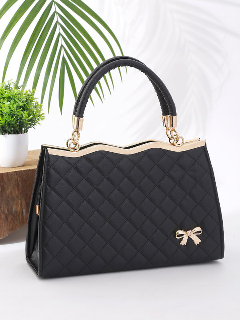 Apsis Black Textured Structured Handheld Bag with Quilted 
Apsis Black Textured Structured Handheld Bag with Quilted