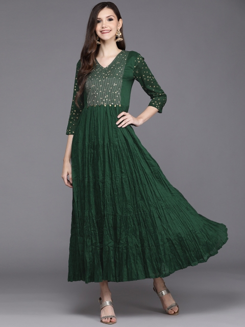 Biba Green & Golden Yoke Print Tiered Maxi Dress