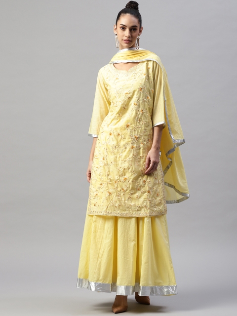 Laabha Women Yellow Embroidered Regular Chanderi Cotton Kurti with Skirt & With Dupatta
Laabha Women Yellow Embroidered Regular Chanderi Cotton Kurti with Skirt & With Dupatta