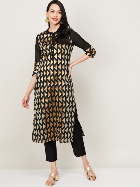 Melange by Lifestyle Women Black Printed Panelled Kurta with Trousers & With Dupatta
Melange by Lifestyle Women Black Printed Panelled Kurta with Trousers & With Dupatta