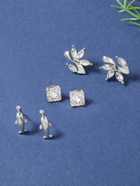 Golden Peacock Silver-Toned Geometric Studs Earrings
