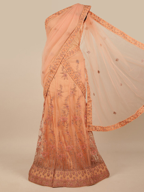 Pothys Peach-Coloured & Silver-Toned Embroidered Unstitched Lehenga & Blouse With Dupatta
Pothys Peach-Coloured & Silver-Toned Embroidered Unstitched Lehenga & Blouse With Dupatta