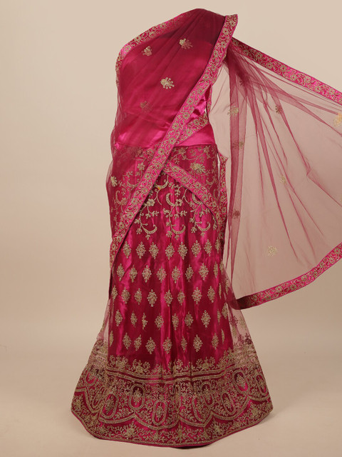 Pothys Magenta & Gold-Toned Embroidered Unstitched Lehenga & Blouse With Dupatta
Pothys Magenta & Gold-Toned Embroidered Unstitched Lehenga & Blouse With Dupatta