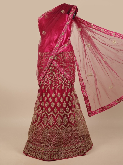 Pothys Magenta & Gold-Toned Embroidered Zardozi Unstitched Lehenga & Blouse With Dupatta
Pothys Magenta & Gold-Toned Embroidered Zardozi Unstitched Lehenga & Blouse With Dupatta