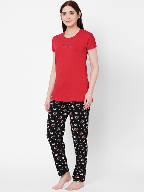 ZOLA Women Red & Black Printed Night suit 
ZOLA Women Red & Black Printed Night suit