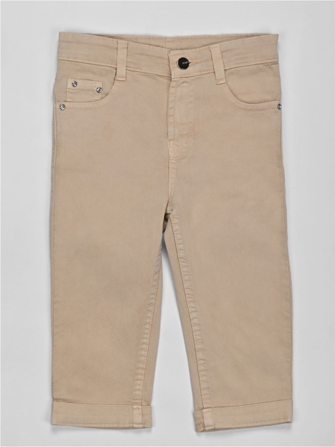 ZOLA Girls Beige Loose Fit Cotton Fawn Denim Capris