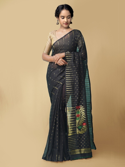 Unnati Silks Women Black & Gold-Coloured Pure Handloom Bengal Linen Sustainable Saree
Unnati Silks Women Black & Gold-Coloured Pure Handloom Bengal Linen Sustainable Saree