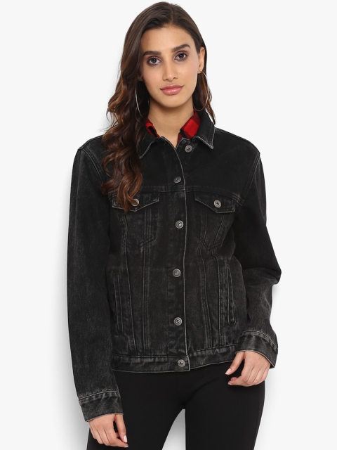 FOSH Women Black Crop Denim Jacket