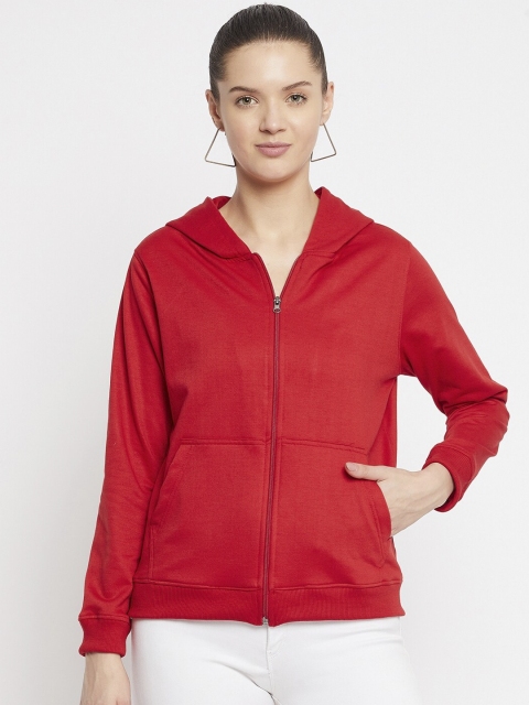 FRENCH FLEXIOUS Women Red Hooded Sweatshirt