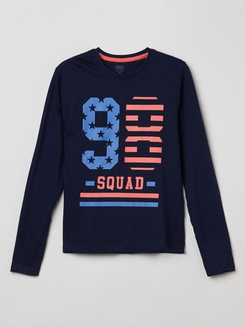max Boys Navy Blue Typography Printed T-shirt