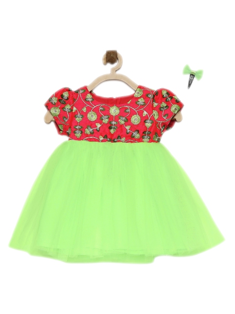 MANY FROCKS & Green & Red Floral Net Dress