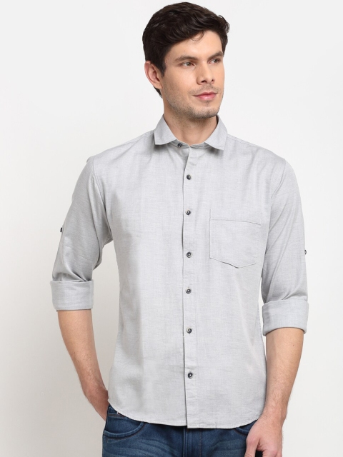La Mode Men Grey Slim Fit Opaque Casual Shirt