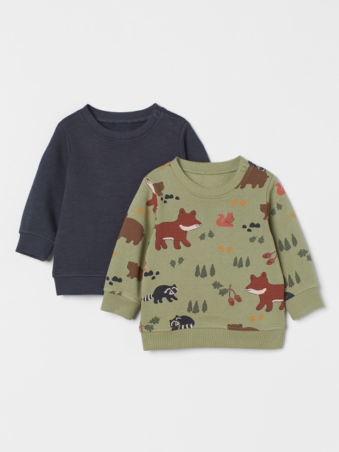 H&M Boys Green 2-Pack Cotton Sweatshirts