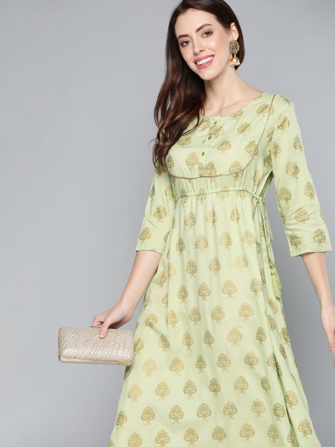 HERE&NOW Women Green Ethnic Motifs Printed Kurta