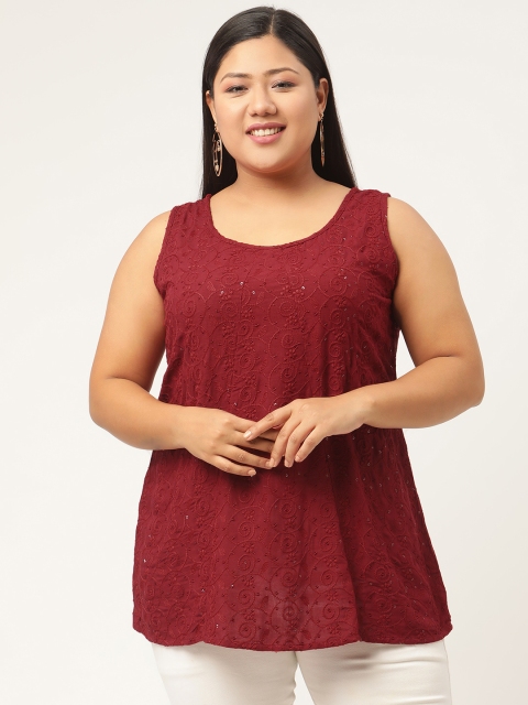 Revolution Red Embellished Regular Plus Size Top