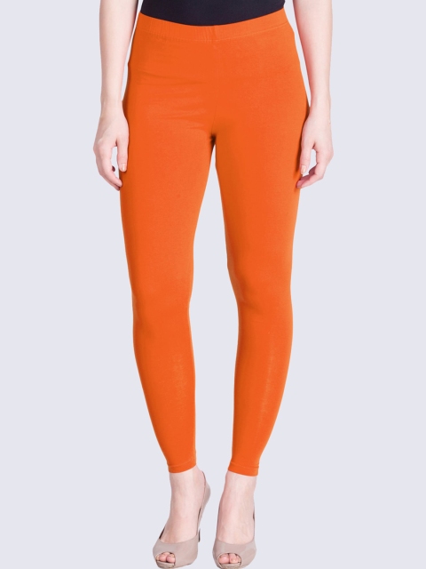 LYRA Women Orange Solid Cotton Ankle-Length Leggings