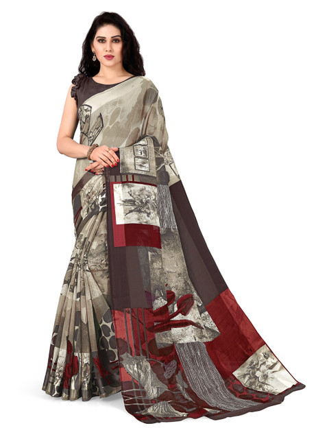 KALINI Brown & Red Floral Bagh Saree 
KALINI Brown & Red Floral Bagh Saree