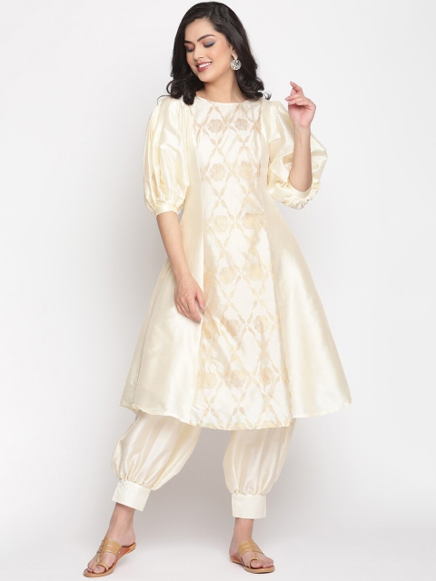 Abhishti Women Cream-Coloured Ethnic Motifs Jacquard Banarasi Regular Kurta With Pyjamas
Abhishti Women Cream-Coloured Ethnic Motifs Jacquard Banarasi Regular Kurta With Pyjamas