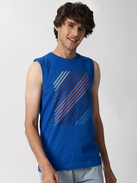 Peter England Casuals Men Blue Printed T-shirt