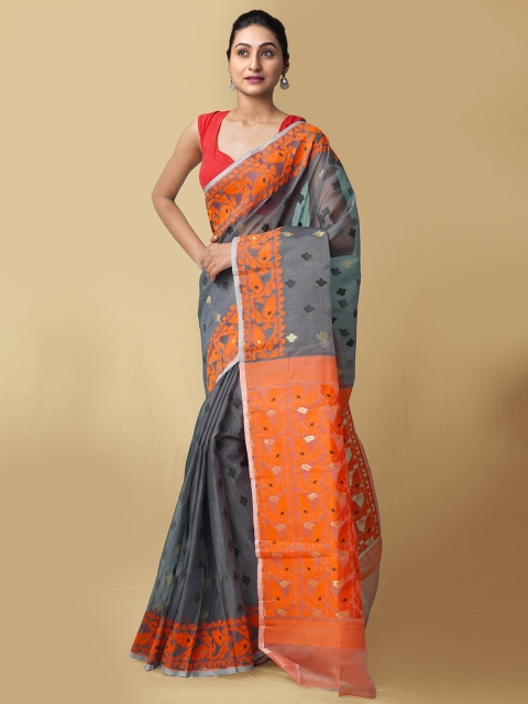 Unnati Silks Women Grey & Orange Pure Handloom Dhaka Jamdhani Bengal Tant Cotton Sustainable Saree
Unnati Silks Women Grey & Orange Pure Handloom Dhaka Jamdhani Bengal Tant Cotton Sustainable Saree
